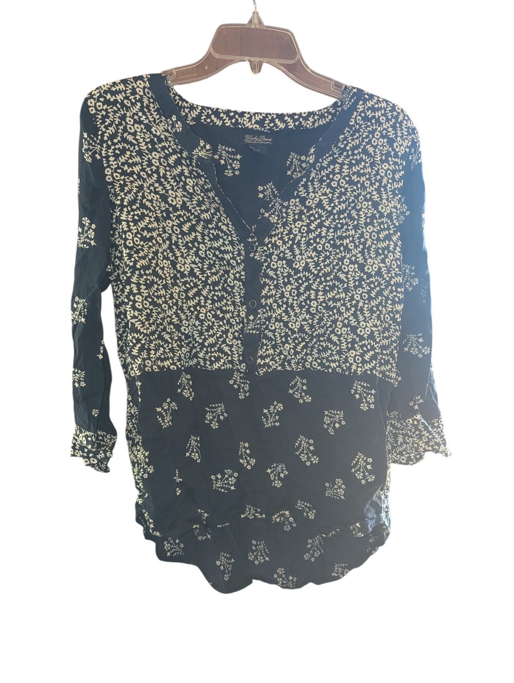 Lucky Brand Women's Navy Floral Button-Front Blouse